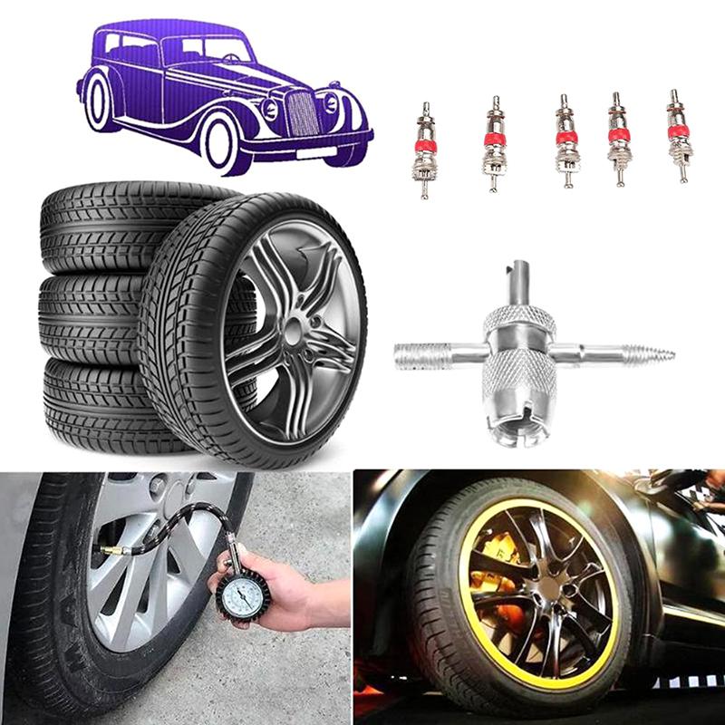 Autoreifen-Ventileinsatzschlüssel-Set, 4-in-1-Werkzeug zur Installation und Entfernung des Ventilschafts, Reifenreinigungswerkzeuge