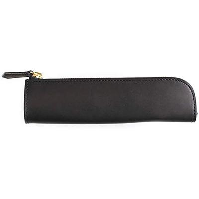 Wake Stationery Original, Hergestellt in Japan, Echtes Leder, Gegerbtes Leder, L-förmiges Reißverschluss-Etui, Schwarz