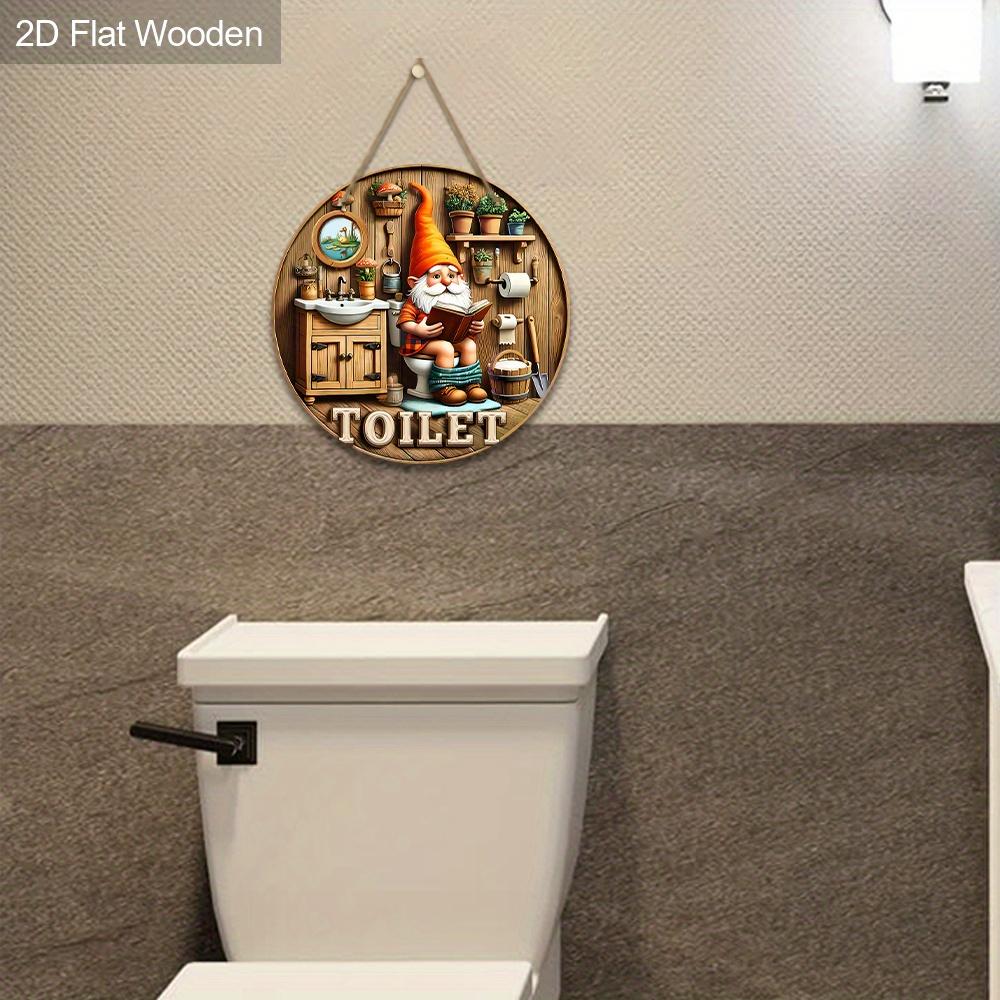 Rustic Wooden Toilet Sign with Charming Gnome Pattern - Decorative Plaque for Bathroom - Ideal Toilet Hanging Ornament