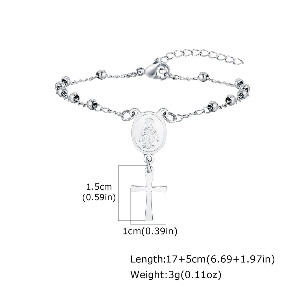 Fashion Stainless Steel Bead Chain Notre Dame Cross Bracelet Women 2234