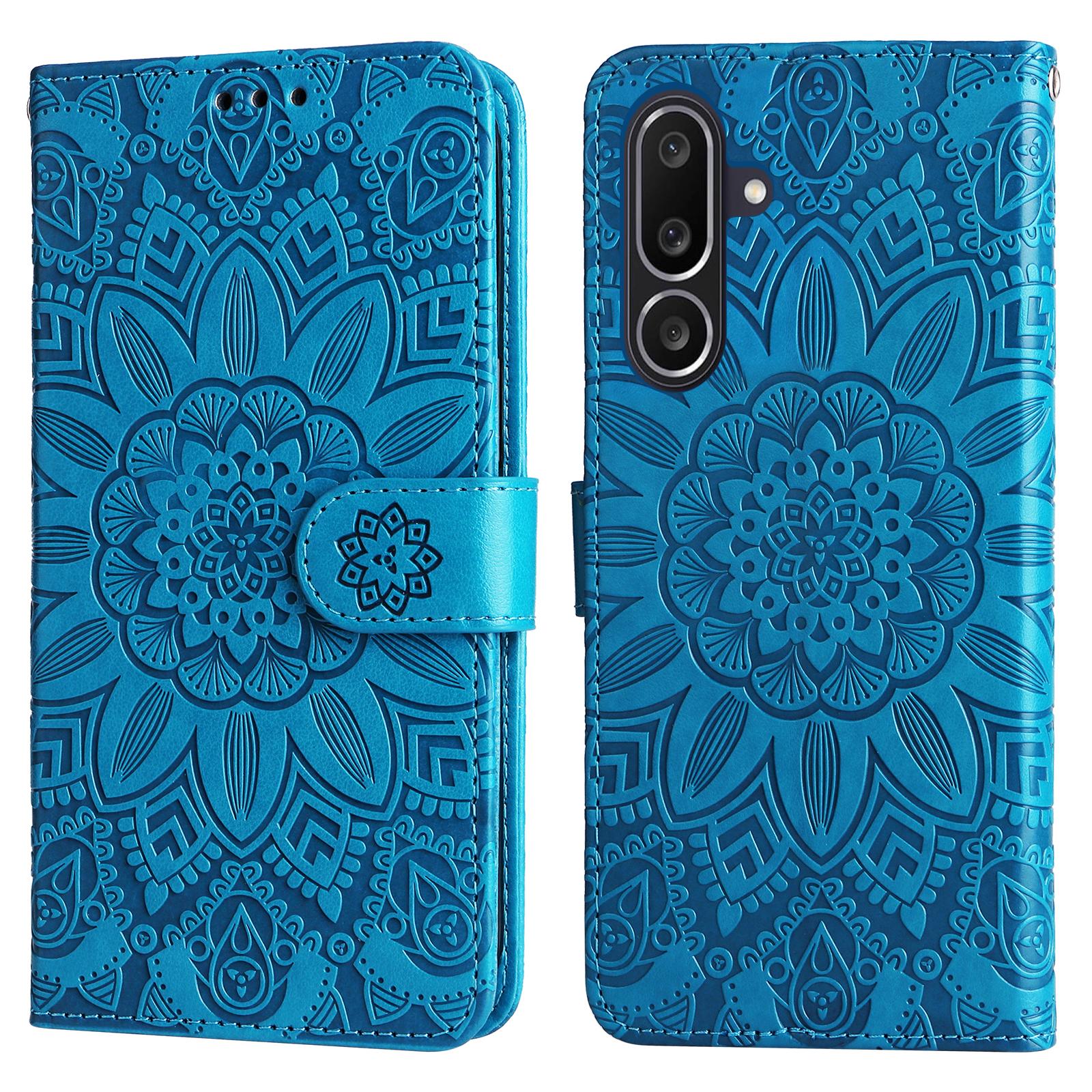 

For Samsung Galaxy M56 5G Case Sunflower Imprint Leather Wallet Phone Cover Blue