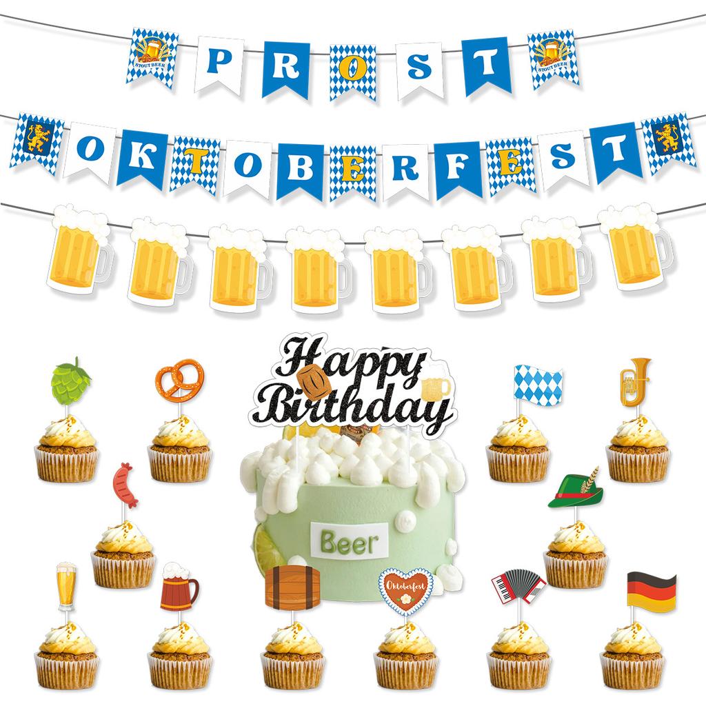 Oktoberfest Party Glasses Kit with German Festival Bunting Banner, Photo Booth Props, Customizable Celebration Essential
