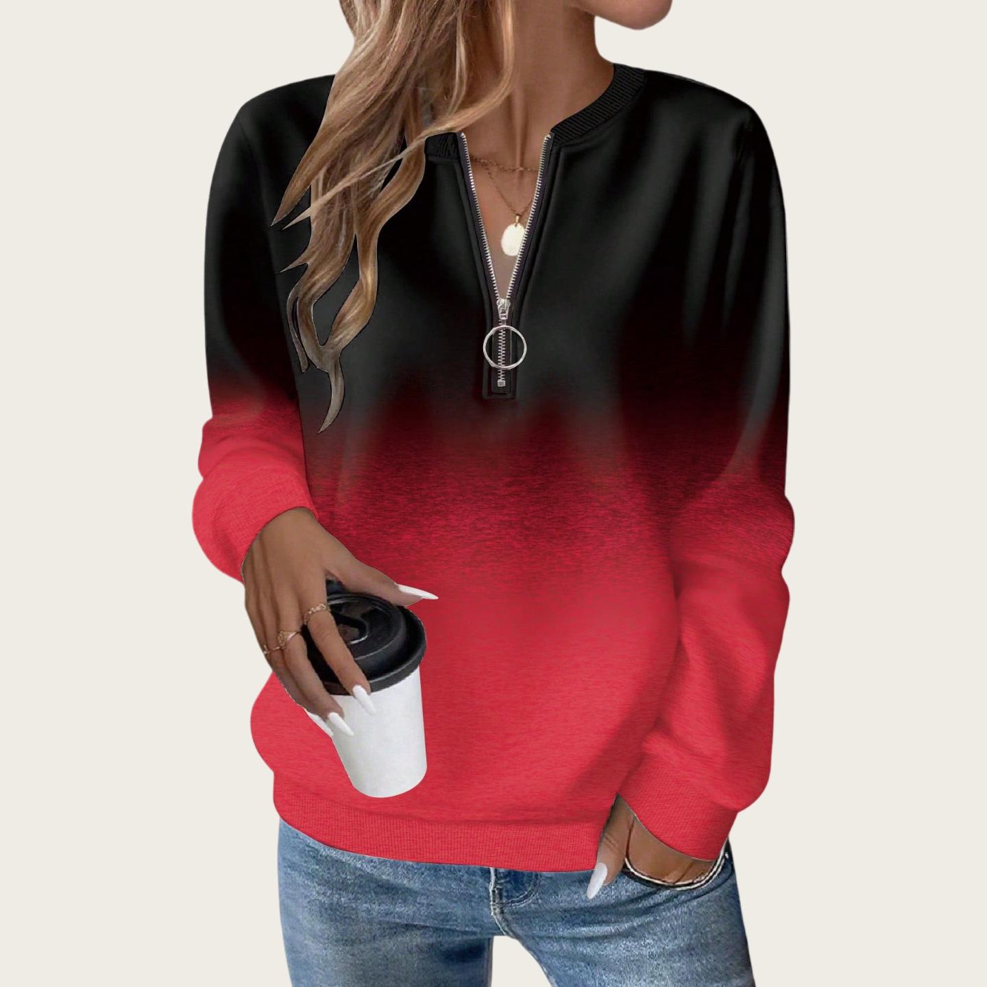 

Women s Plus Size Black & White Striped Half-Zip Sweatshirt - Long-Sleeve, Round Neck, Casual Winter/Fall Fashion 0XL