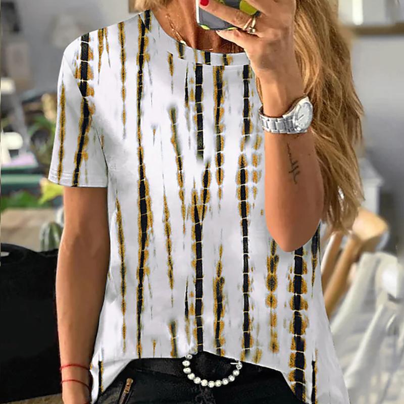 

Женская летняя футболка тренд принт ретро мода с коротким рукавом футболки повседневные с принтом топы 3XL жёлтый