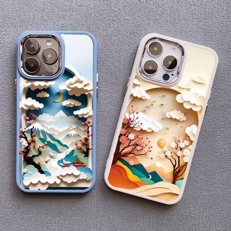 Printing Landscape phone case For iPhone 13 15 11 12 Pro Max 14 7 8 Plus SE2 XS X XR Creative Mountains Shockproof Soft Cover
