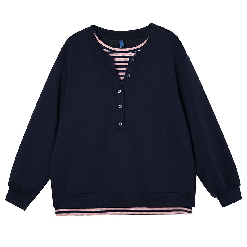 Dimanaf 2025 New Autumn Plus Size Hoodie Buttons Women Pullovers Tops Solid Fashion Loose