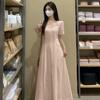 French Style 2026 Short Sleeve Cinched Waist Summer Maxi Dress - Slimming, Plus Size, Belly Covering