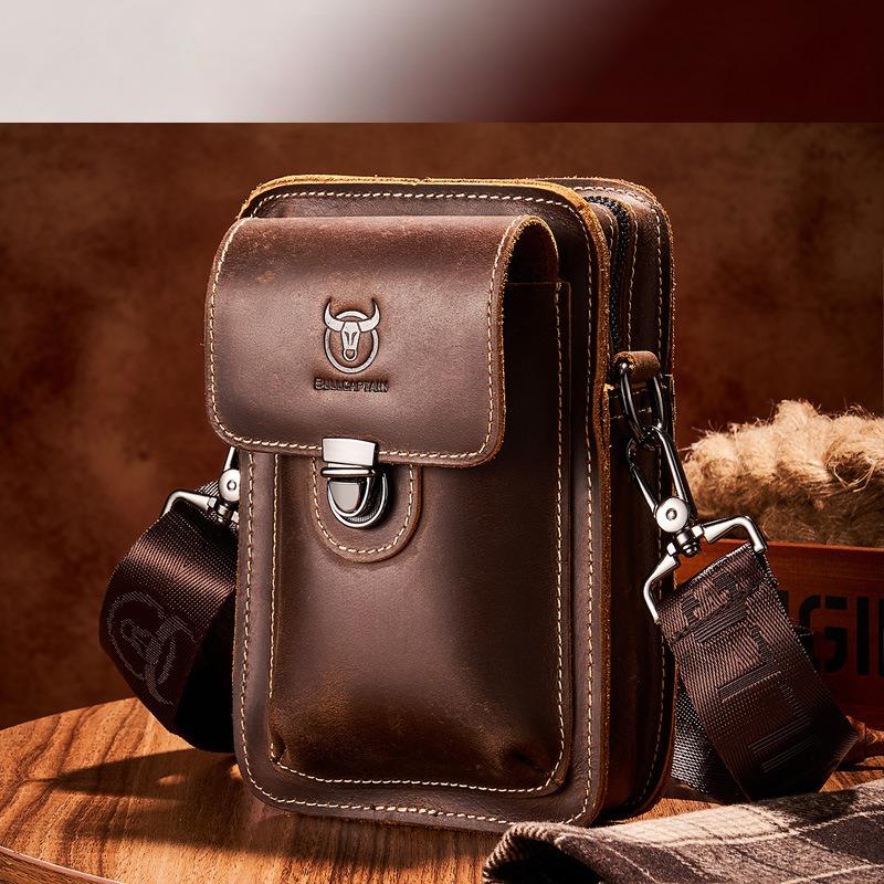 Men's Genuine Leather Mobile Phone Waist Bag Multifunctional Large Capacity Head Layer Cowhide Waist Bag Wear Belt