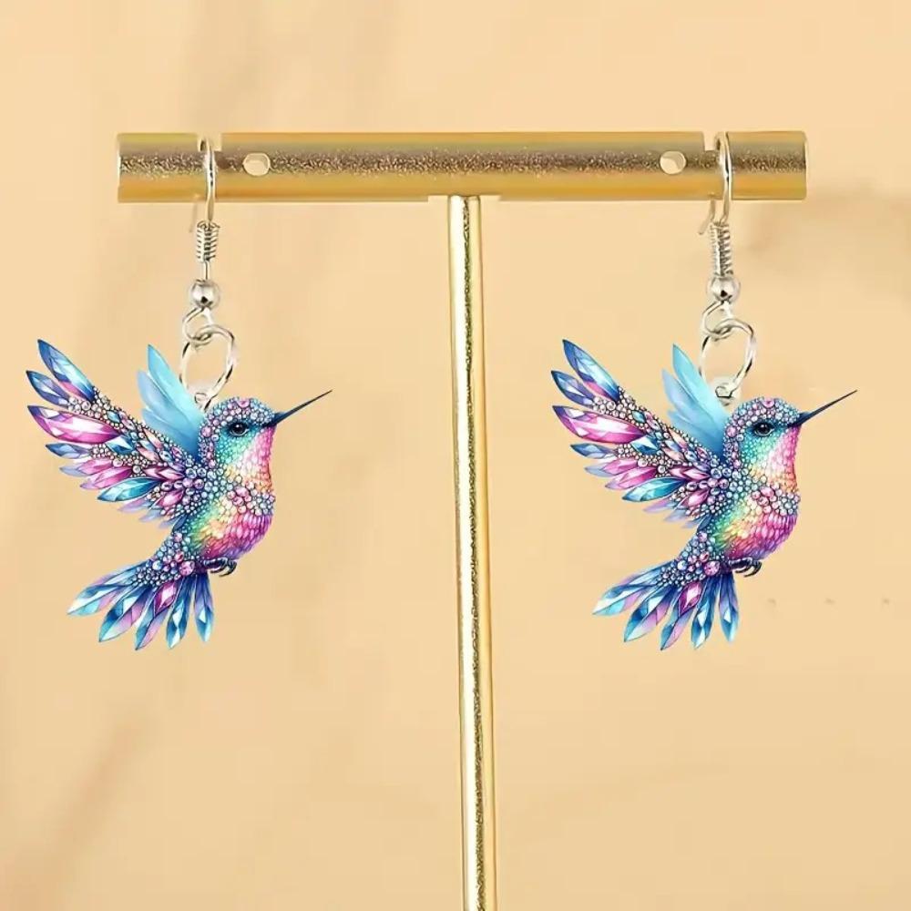 Acrylic Bird Dangle Earrings Retro Style Stud Earrings Gifts 2D Bird Shape Earrings  Women Girls