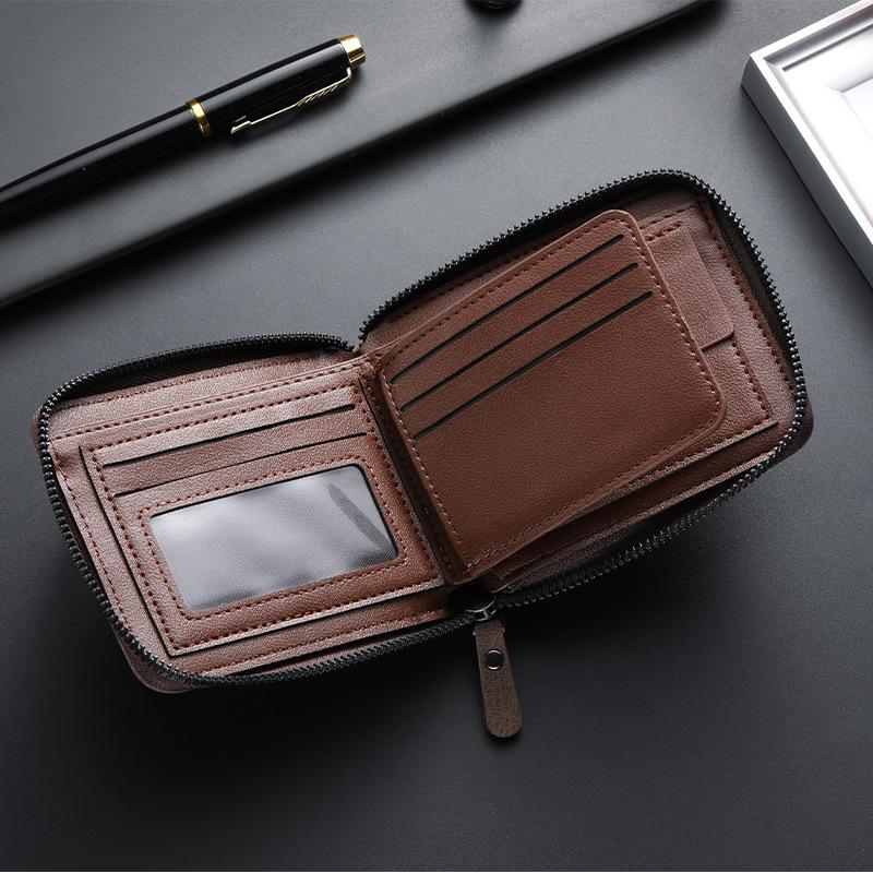 Schoolbag new business men's short wallet, multi-card large-capacity personalized zipper ID bag wallet