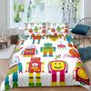 Robot Duvet Cover Set Boys Girls Watercolor Robot Quilt Cover Modern Cartoon Super Robot Pattern Bedding Set Comforter Cover Set