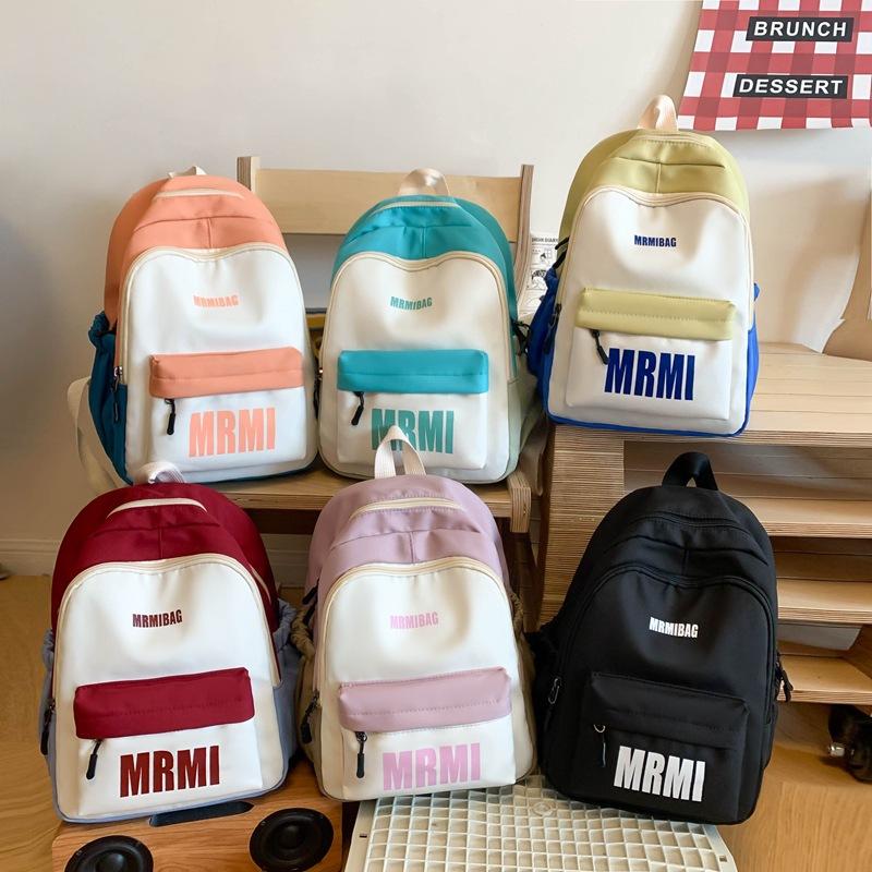 New Casual Letter Fashion Backpack Large Capacity Student Backpack Contrasting Color Stream Small Backpack Men and Women