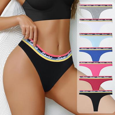 Fitness Exercise Solid Color Letter Printed Panties Breathable and Comfortable Triangle Women's Thong Panties