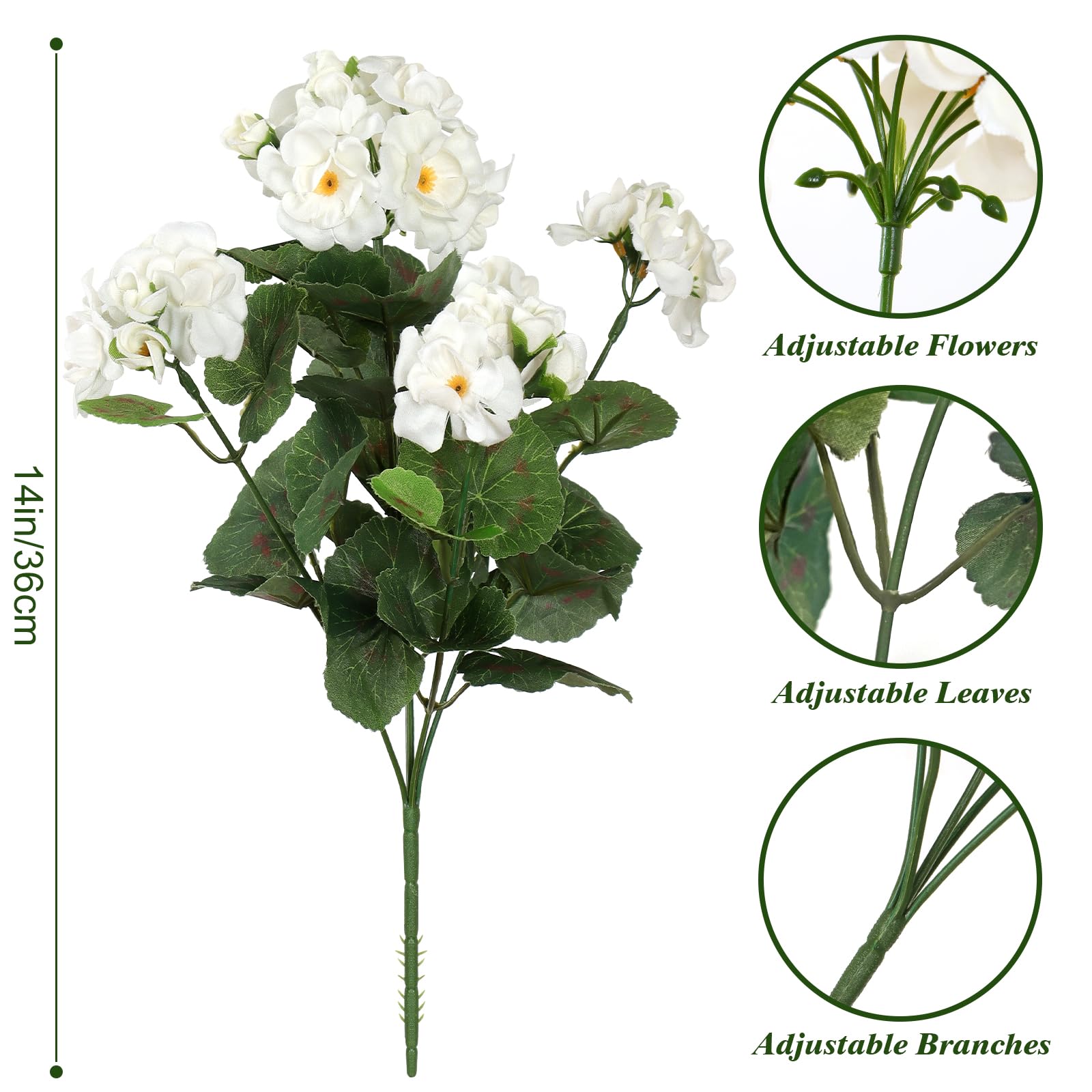 

1 шт., искусственные герани, шелковые цветы, уличный куст, искусственный цветок для свадьбы, домашнего декора, декора для сада, кладбища, украшения стола белый