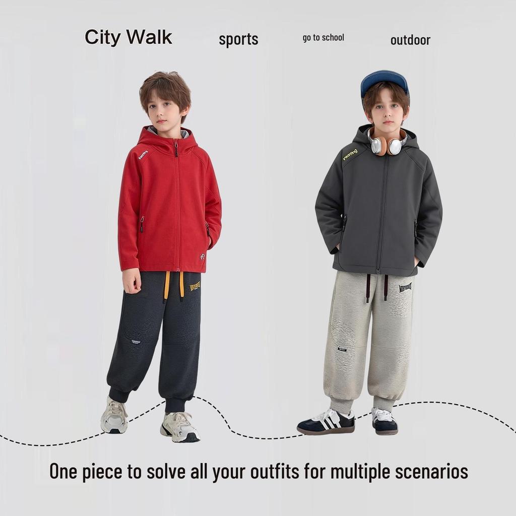 Spring 2026 Wheat Ear Embroidered Cotton Sweatpants for Kids - Loose, Cuffed, Casual Sports Pants