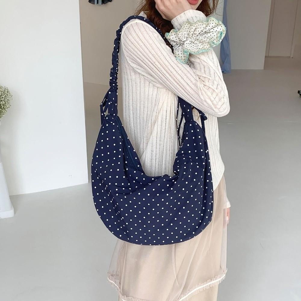 Korean Style Polka Dot Nylon Crossbody Bag Adjustable Canvas Dumpling Bag Shopping