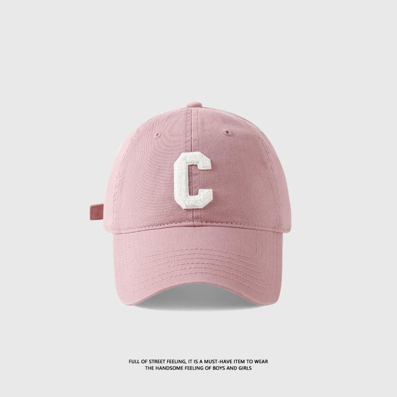 Pink hat women's summer wide brim show face small baseball cap casual versatile embroidered cap