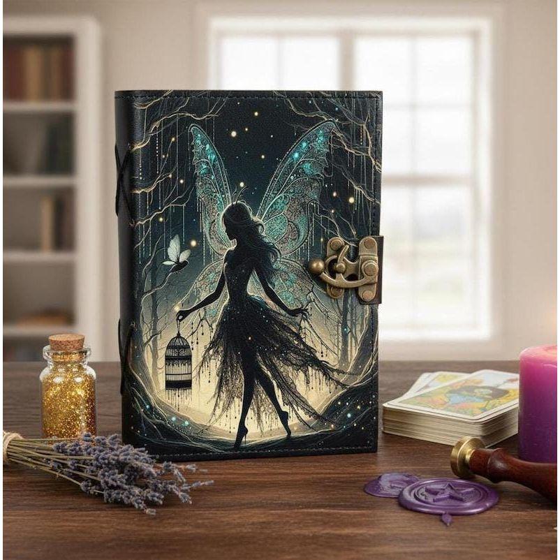 Fairy Leather Grimoire – Handmade Book of Shadows with Lock Positivity Gift