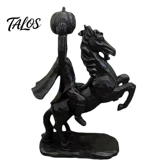 Gothic Resin Ornament Headless Horseman Holding Pumpkin Statue, Matte Black Halloween Figurine, Desktop Figurine for Tabletop Decor Haunted House Yard