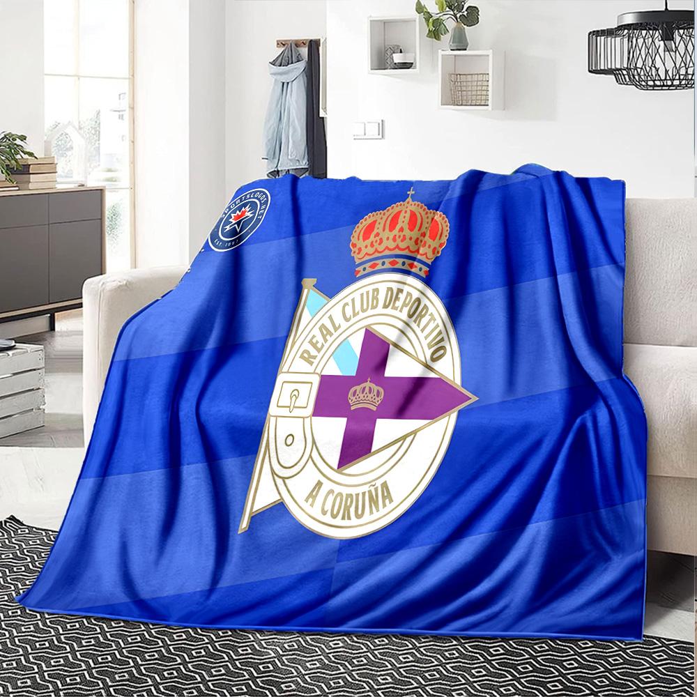 Deportivo A Coruna Crest Flannel Blanket, Soft Polyester, Modern Design, All-Season for Camping, Travel, Gifts for holidays or birthdays
