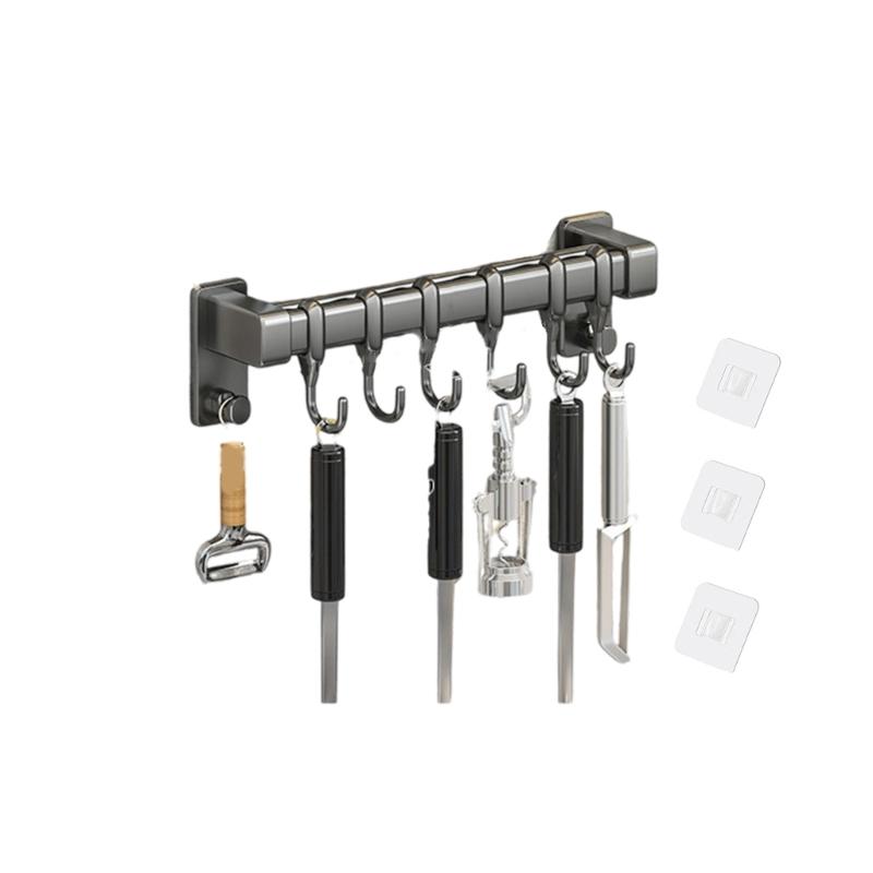 Adhesive Wall Rail with Hanging Positions, Carbon Steel Kitchen Storage Rack for Neat Home Cooking Spaces and Clear Counters