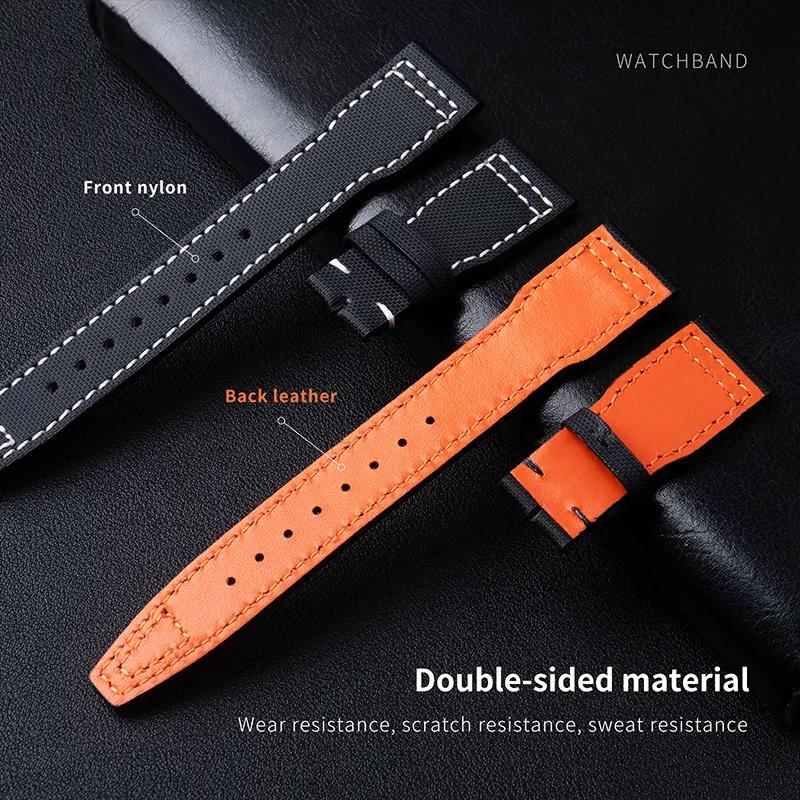 Nylon Front Calfskin Leather Back 20mm 21mm 22mm Watch Band For IWC Strap Pilot SPITFIRE MARK18 Portofino TOP GUN Belt Universal