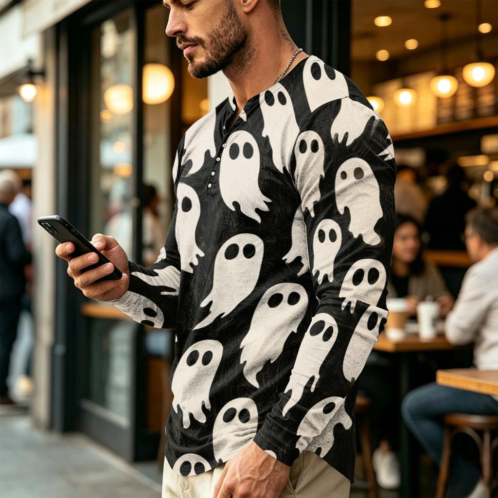 Men's Long Sleeve Shirt for Halloween Casual Wear