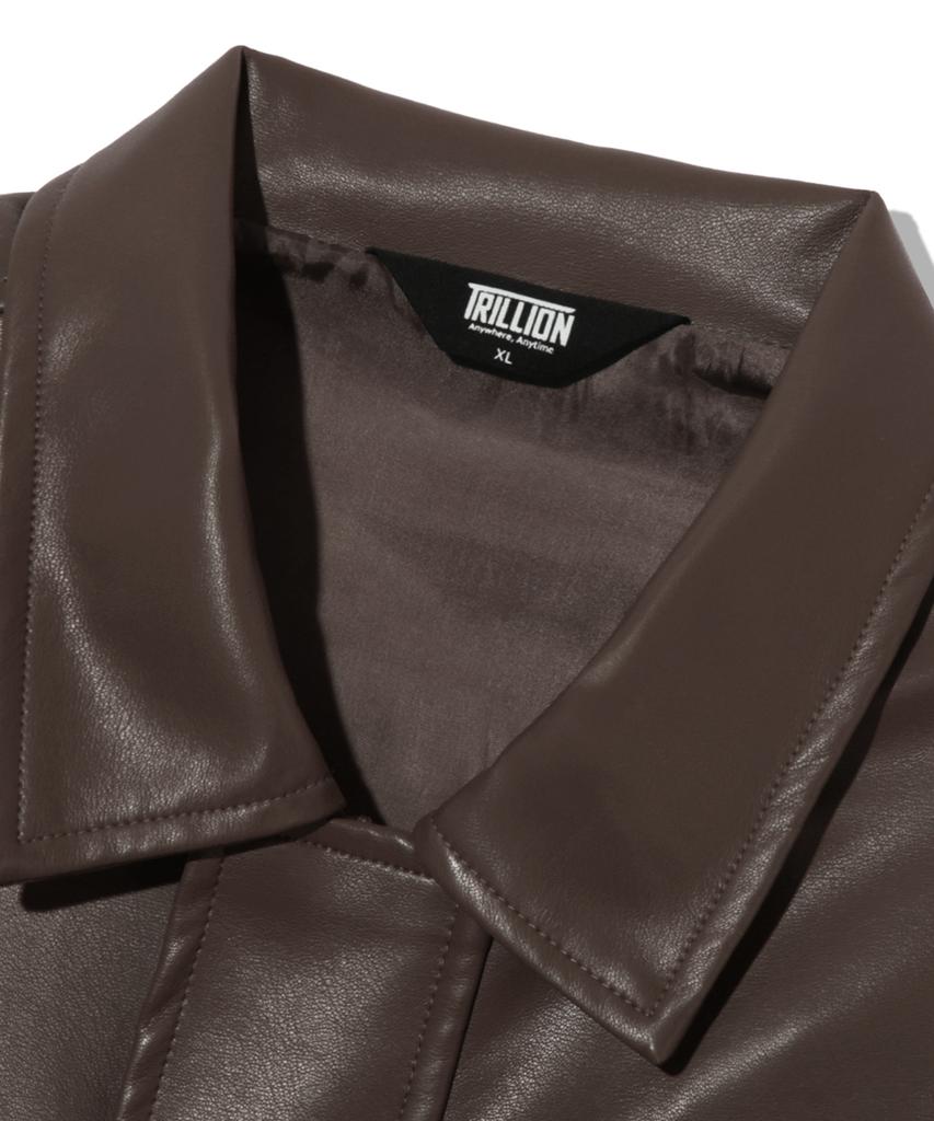 Trillion Vegan Leather Two-Pocket Blouson Jacket [Brown]