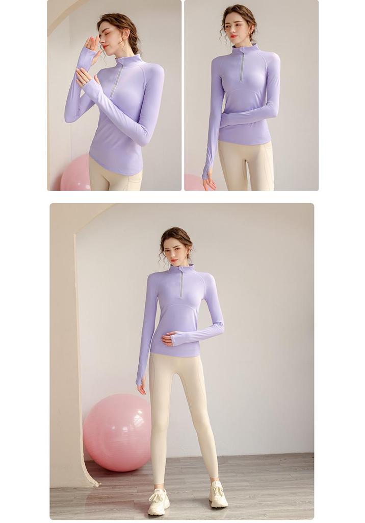 Women's Quick-Dry Half-Zip Yoga Top - Long Sleeve, Tight-Fitting Activewear