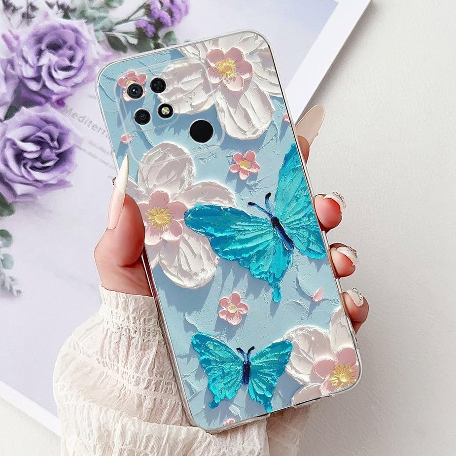 For Xiaomi Redmi 10C Case Cute Cat Luxury Butterfly Painted Cover 6.71'' Soft Silicone Case For Xiaomi Redmi 10C Redmi10C Fundas