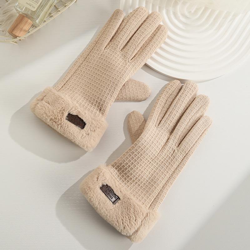Women's Cute Bow Touchscreen Gloves for Autumn & Winter - Warm, Thickened Velvet, Cold-Proof for Outdoor Cycling