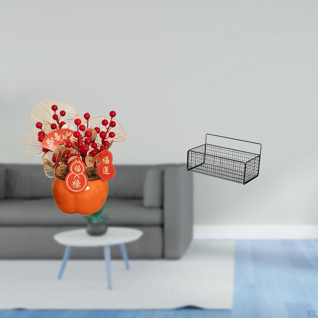 Artificial Bonsai Flower Bucket for Chinese Year Decoration with Wall Hanging Metal Wire Storage