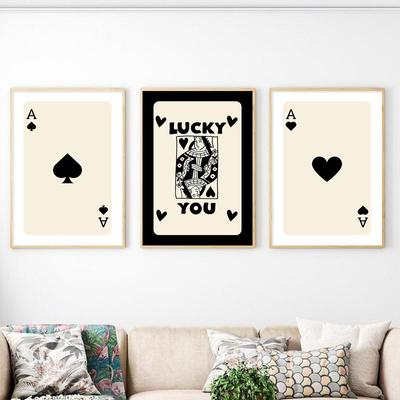 Funny Lucky You Canvas Poster Trendy Retro Black Ace Card Poster Wall Art Nordic Painting for Living Room Bedroom Home Decor