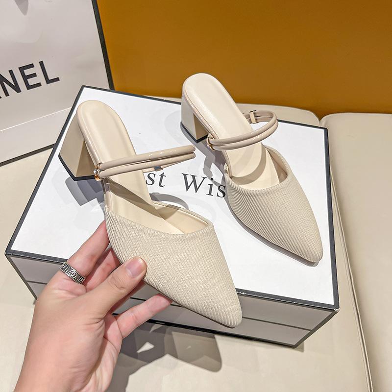 Женские тапочки, босоножки на толстом каблуке Fly Weave 35 бежевый