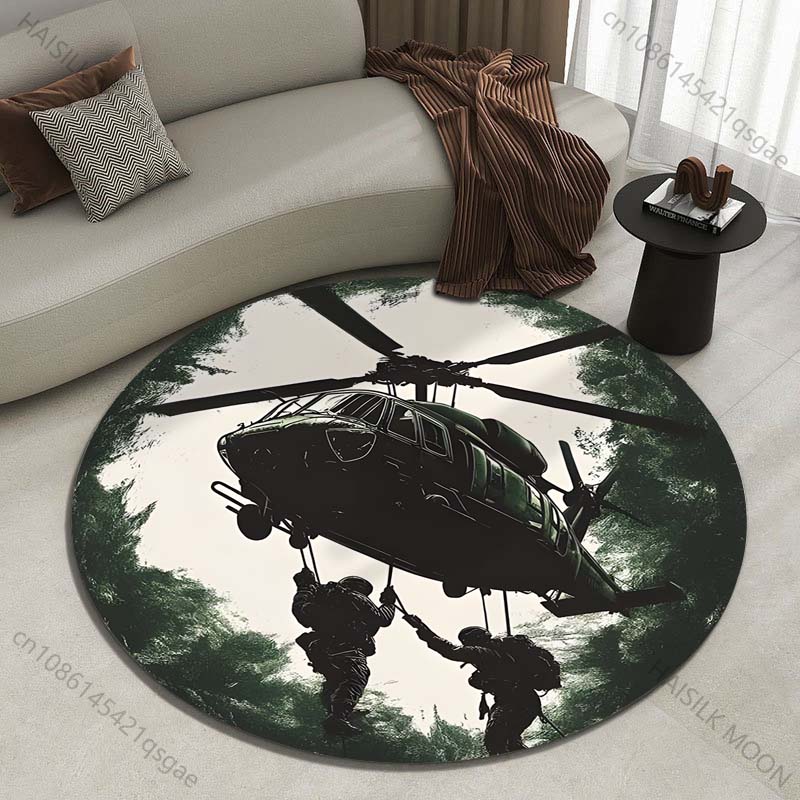 Mehrere Größen Hubschrauber Militäroperation Baldachin Druck Runder Teppich Wohnzimmer Schlafzimmer Tisch Stuhl Sofa Dekorteppich