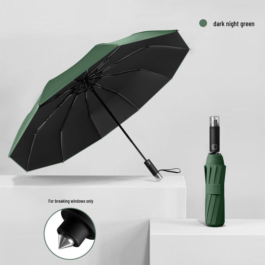 Automatic Folding Umbrella: Men's Sun & Rain Shield with Safety Window Breaker