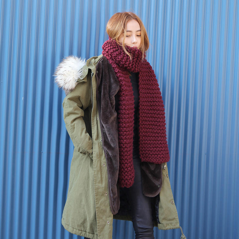 Customized New Year's scarf, red wool knitted scarf, women's autumn and winter versatile warm student scarf