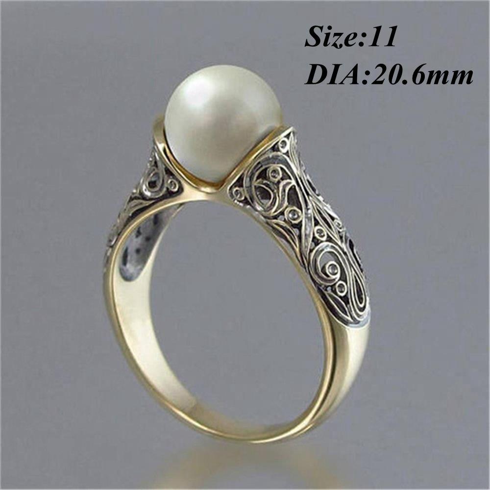 Charm Gift Vintage Wedding Jewelry 14K Yellow Gold Plated White Pearl Ring