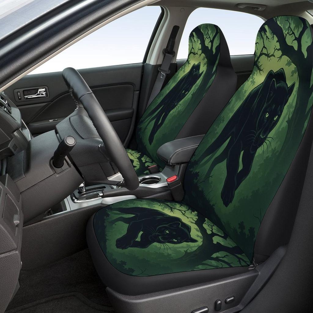 Black Panther In The Forest Themed Car Seat Cover Set For Most Cars, Fashion Novelty Car Seat Protector Covers Full Set, Univers