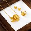 National Trend Ancient French Brushed Peony Flower Ring Earrings Set Women's Retro Jewelry Necklace Pendant