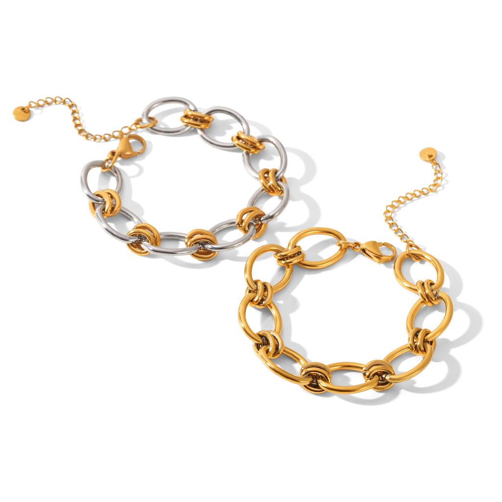 Gold and silver color-block bracelet, light luxury minimalist hand jewelry, premium titanium steel bracelet accessory