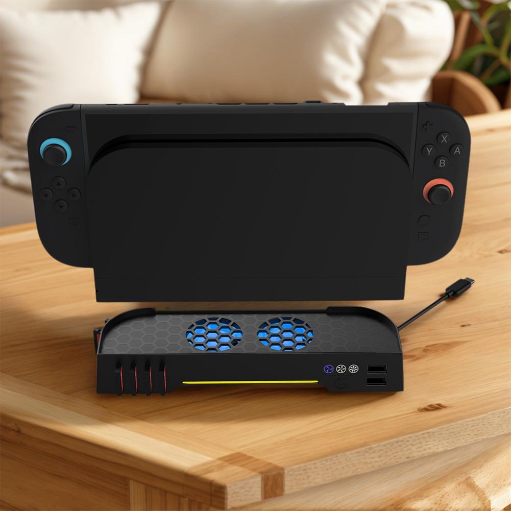 Cooling Fan For Switch 2 Dock Portable HUB Expansion Base RGB Multifunctional Ventilation Fan with 8 Game Card Slots Accessories