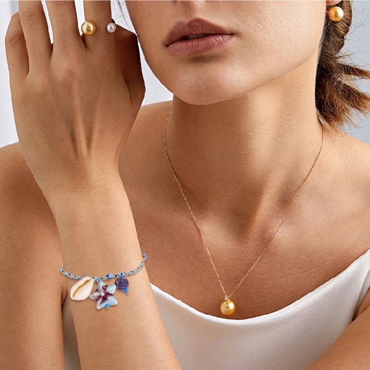 Keramik-Meerestier-Anhänger, geflochtenes Armband, verstellbares Seildesign mit Seestern- und Muschel-Charm, lässiger Schmuck