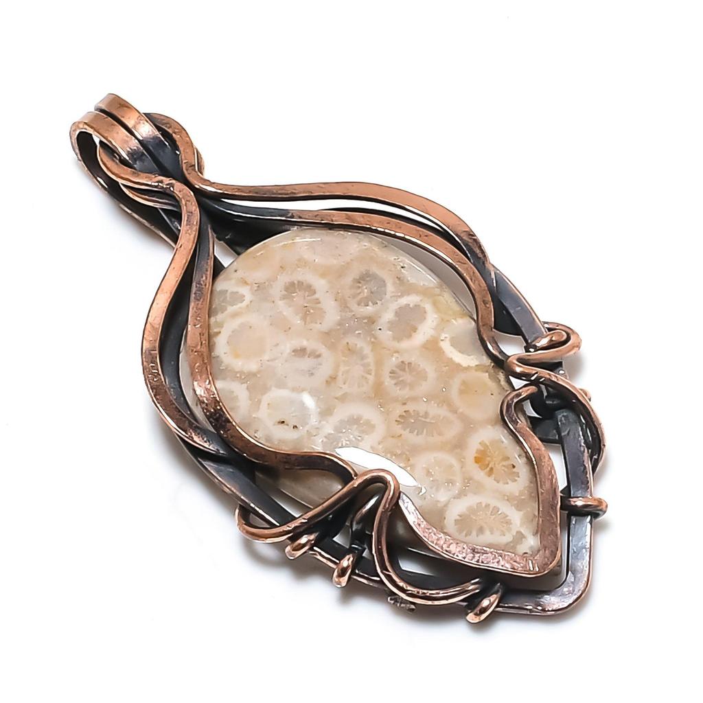 Fossil Coral 999 Copper Wire Wrapped Pendant Handmade Gemstone Jewelry, Gifts For Wife Brand New Jewelry Pendant