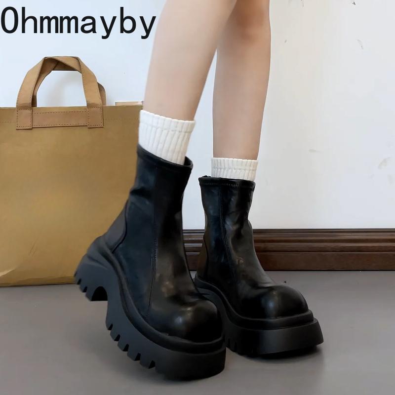 British Style Platform Height Increase Women Short Boots Autumn Winter Ladies Chunky Motorcycle Boots