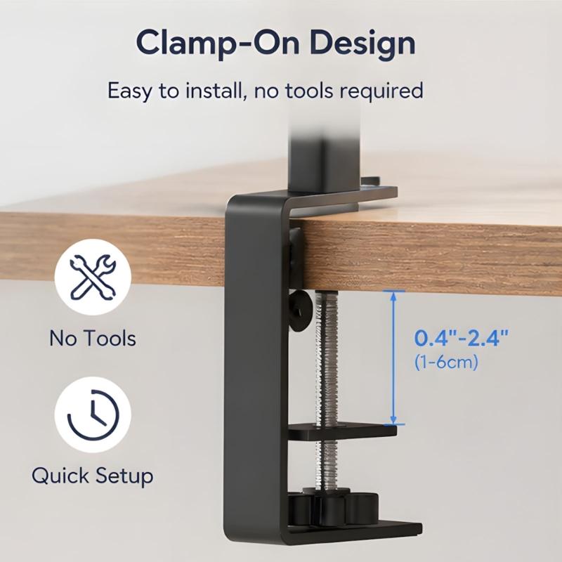 Clamp Desk Shelf for Office Supplies, Two-Level Metal Desktop Storage with Edge Mounting, Cord Routing, and Black Finish for Study Desks