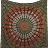Golden Indian Bohemian Peacock Mandala Tapestry Wall Hanging