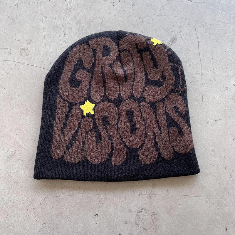 Letters Visions Grvty Knit Beanie Hats Winter Embroidered Streetwear Casual