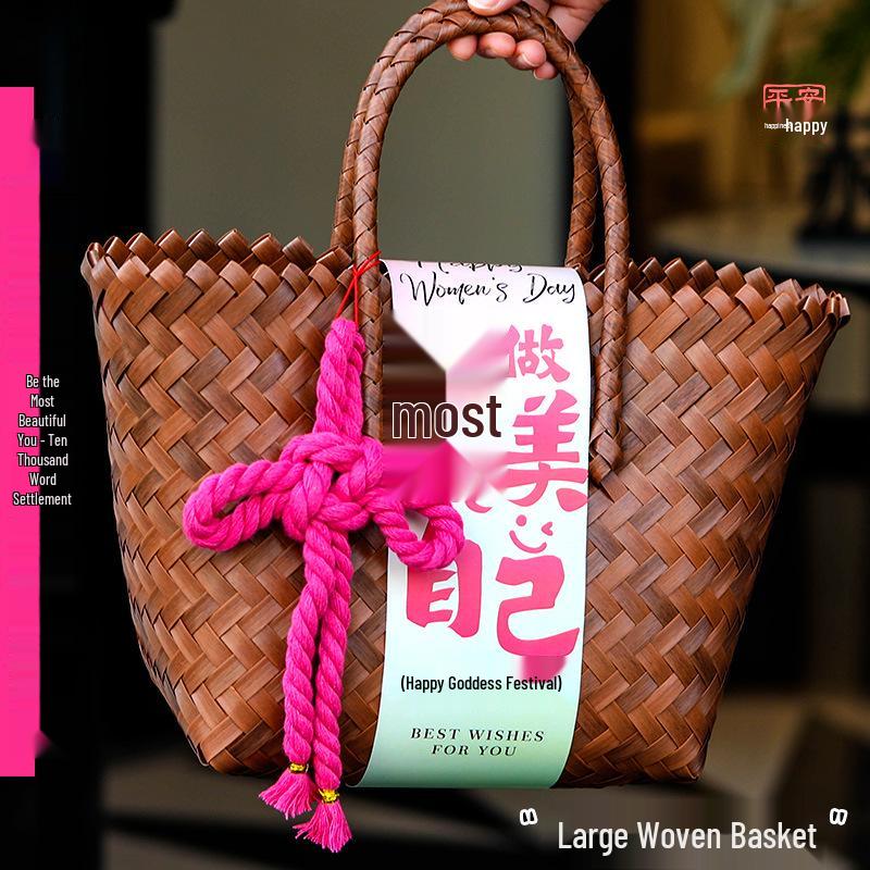 38th Festival Goddess Gift Set: High-End Bamboo Basket Souvenir for Employees