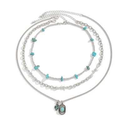 Confezione da 3 Girocolli Boho Turchesi con Ciondolo a Cactus Portabili per Donne che Cercano Stili Western Uso Quotidiano